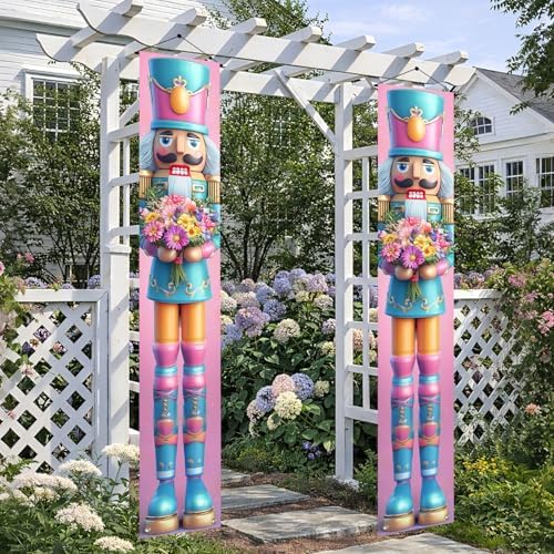 BlissYard Spring Nutcracker Door Banner 12x72 Inch Floral Hanging Banner Nutcracker Decor Daisy Bouquet Porch Sign Spring Summer Door Cover for Front Porch Wall Seasonal Holiday Home Decorations - Image 5