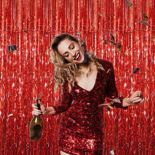 GOER 3.2 ft x 9.8 ft Metallic Tinsel Foil Fringe Curtains Party Photo Backdrop Party Streamers for Birthday,Graduation,New Year Eve Decorations Wedding Decor (1 Pack, Red) - Image 6