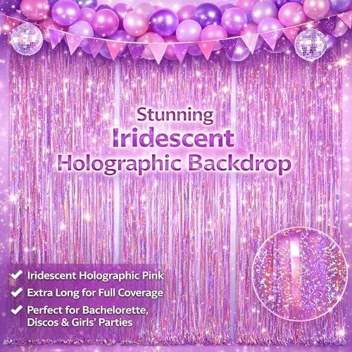 Pink Fringe Curtain Backdrop 3 Pack, 3.2 x 8.2 FT Girls Party Decorations - Image 4