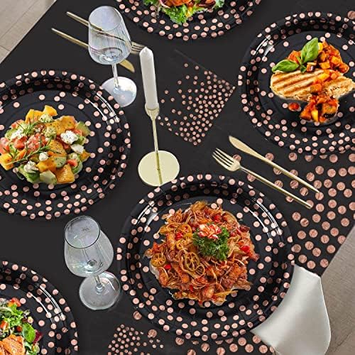 Black Rose Gold Paper Plates and Napkins Party Supplies for Birthdays 50Pcs - Image 6