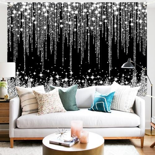 Silver Black Glitter Wall Backdrop 9x6 FT Silver Spots Backdrops for Photoshoot Girls Birthday Photography Background for Wedding Baby Shower Party Decorations Banners Photo Studio Props - Image 3