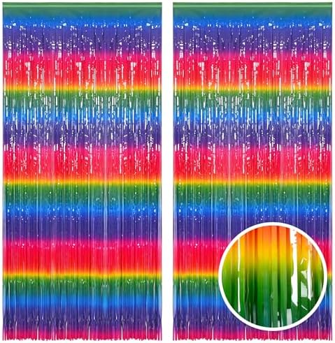 Gradient Neon Party Streamers Backdrop Decorations 3.2ft x 8.2ft 2 Packs by GREATRIL