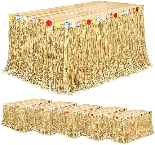 Fovths 6Pcs Luau Grass Table Skirt, Straw Yellow, 9 Feet x 29.5 Inch by Fovths