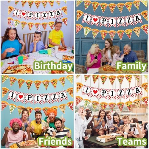 Versatile Pizza Party Banner – Pack of 3, Pre-Strung, with Pizza Slices & I LOVE PIZZA Letters, Perfect for Any Party with Pizza – Birthdays, Dorm Parties, Game Nights & Office Celebrations - Image 4