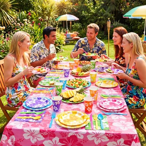Vesici 452 Pcs Hawaiian Luau Party Decorations Tableware Set, Serves 50 - Image 2