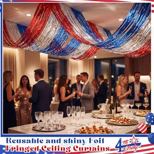 Breling 4 Pcs Red White Blue Patriotic Ceiling Fringe Curtains, 15 ft - Image 5