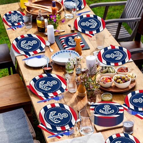 gisgfim 50 Guests Nautical Anchor Party Supplies Anchor Theme Plates and Napkins Plastic Forks Sailor Boat Ship Tableware Nautical Paper Plates for Baby Shower Birthday Party Boys Girls Kids 200PCS - Image 5