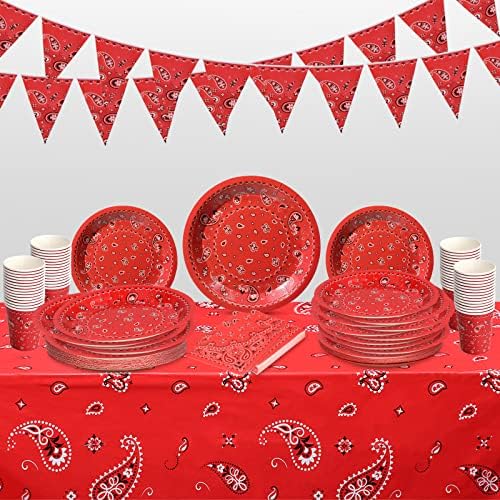 Tegeme 123 Pcs Western Cowboy Party Tableware Set for 30 Guests, Red by Tegeme