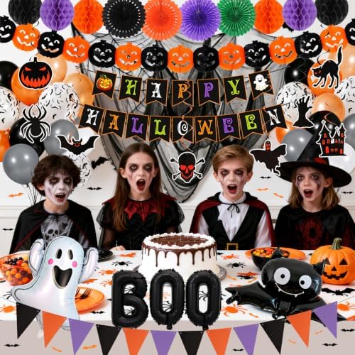Spooky Happy Halloween Party Decorations Kit, Horror Black Orange Decor Set - Image 5