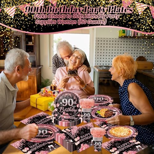 250PCS 90th Birthday Party Decorations for 50 Guests Black and Rose Gold Party Supplies for Women Include Disposable Paper Plates, Napkins, Cups, and Disposable Plastic Cutlery (90) - Image 5