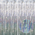 GOER 6.4 ft x 8.2 ft Metallic Tinsel Foil Fringe Curtains,Pack of 2 Party Streamer Backdrop for Birthday,Graduation Decorations and New Year Eve (Shiny Silver) by GOER