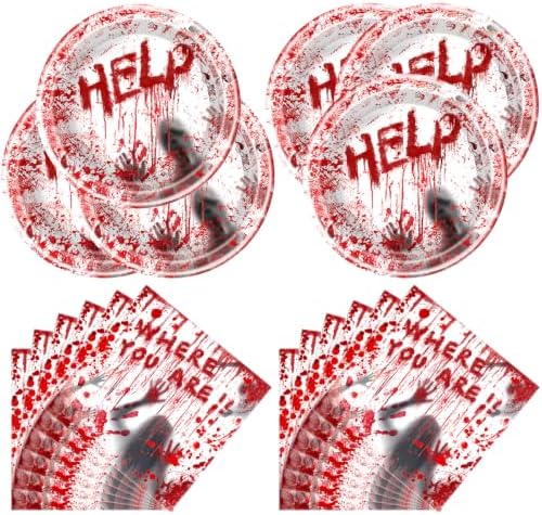 Halloween Scary Bloody Handprints Zombie Disposable Paper Plates Napkins by Unknown