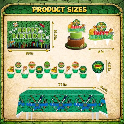 Turtle Theme Birthday Party Decorations Set - Pizza Theme Party Supplies - Image 2