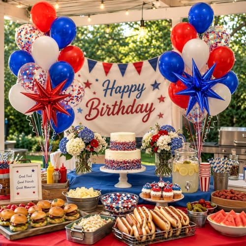 52pcs 12inch Red White and Blue Balloons with Royal Blue Confetti Balloons - Image 7