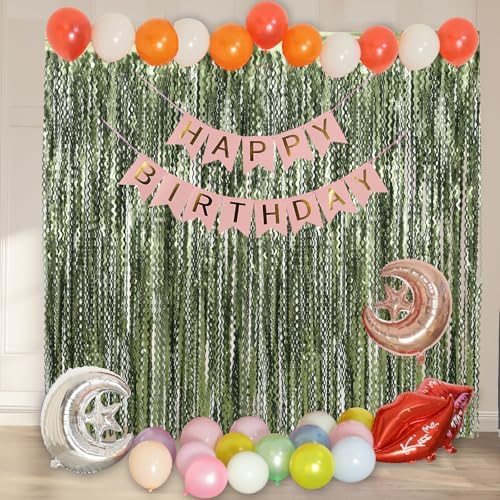 4 Pack Wavy Olive Green Streamers Backdrop Jungle Party Decorations - 3.3x6.6ft Foil Fringe Curtains Photo Booth for Dinosaur Animal St Patrick's Day Football Decor - Image 6