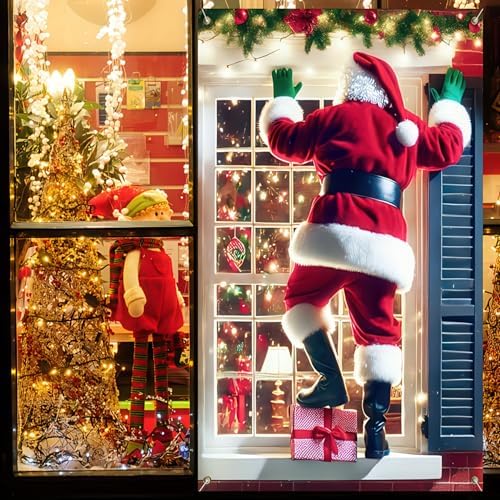 BlissYard Santa Claus Climbing Christmas Window Banner 31x47 - Image 4