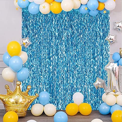 CYLMFC 3 Pack 3.3 ft x 6.6 ft Teal Foil Fringe Curtains - Sparkle Metallic Curtains Party Decorations Photo Booth Decorations Party Supplier - Image 6