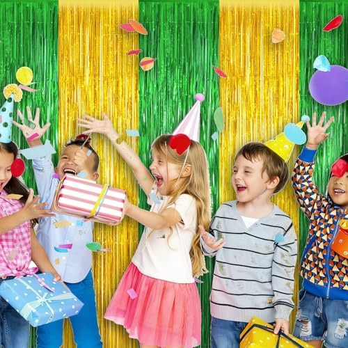 5 Pack 3.28ft x 6.56ft Green&Gold Tinsel Foil Fringe Curtains, Photo Booth Backdrop Party Decorations for Birthday Wedding Baby Shower Graduation Bachelorette New Years - Image 6