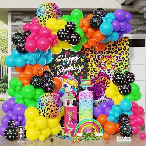 157pcs Neon Rainbow Balloon Arch Kit,Back to 80S 90S Birthday Supplies by Tesochye