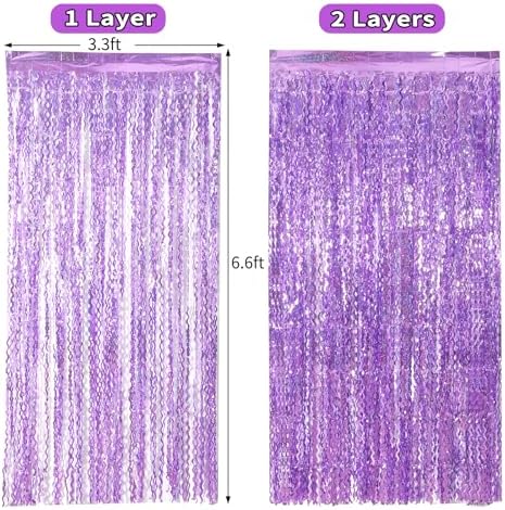 4 Pack Sparkle Wavy Purple Tinsel Curtain Party Backdrop - 3.3X6.6ft Foil Fringe Curtain Party Photo Booth Streamers for Mermaid Euphoria Themed Decorations - Image 5