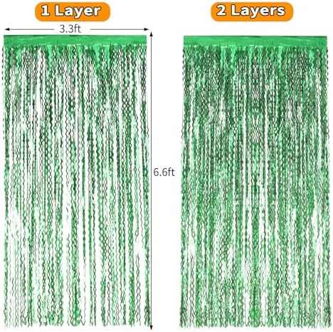 4Pcs Wavy Green Fringe Backdrop -3.3x6.6ft Green Streamer Foil Curtains for Jungle Party Decorations | St Patricks Day Decorations | Football Decorations | Xmas - Image 6