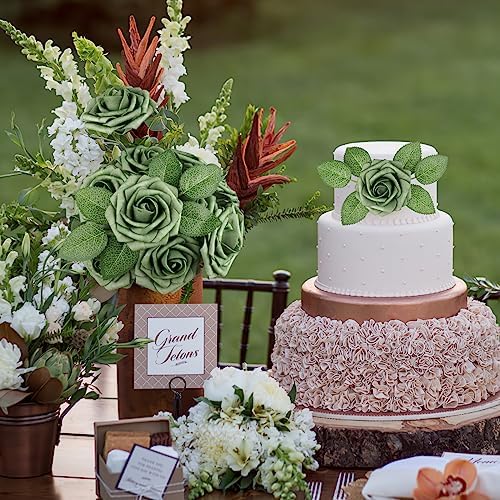 AmyHomie Green Rose 25pcs Real Looking Artificial Flowers w/Stem - Image 4
