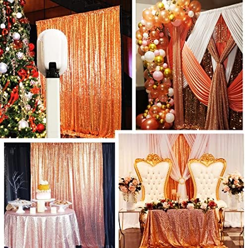 Poise3EHome 7FT x 7FT Rose Gold Sequin Photography Backdrop Curtain for Party Decoration, Rose Gold - Image 2