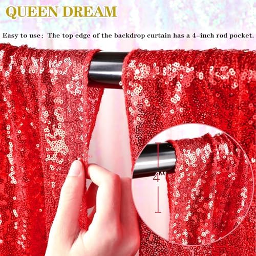 QueenDream Red Sequin Backdrop 2 Panels 2FTx8FT Christmas Party Backdrop - Image 4