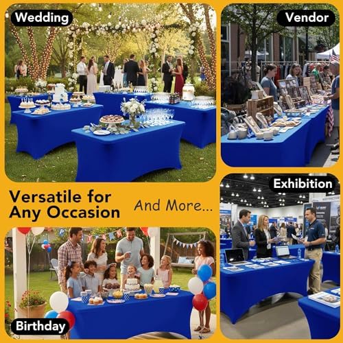 6-Pack Royal Blue Spandex Tablecloths for 6ft Rectangle Tables - Image 5