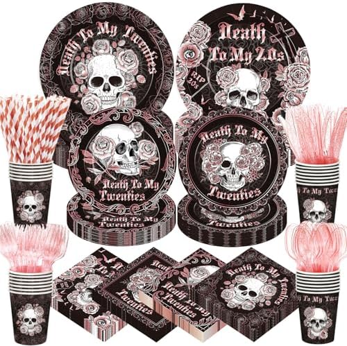 450 Pcs Death to My 20s Tableware Set, Serve 50, Rose Gold and Black by Unknown