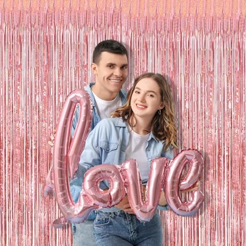 BRAVESHINE Tinsel Backdrop, Rose Gold Foil Fringe Curtains | 2 Pack - Image 2