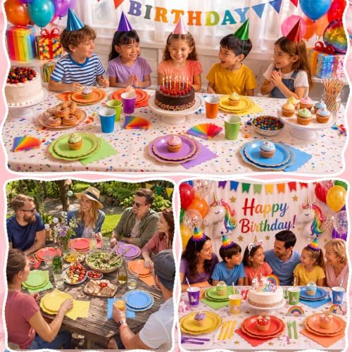 72 Pcs 24 Guests Rainbow Party Supplies Paper Plates and Napkins - Image 6