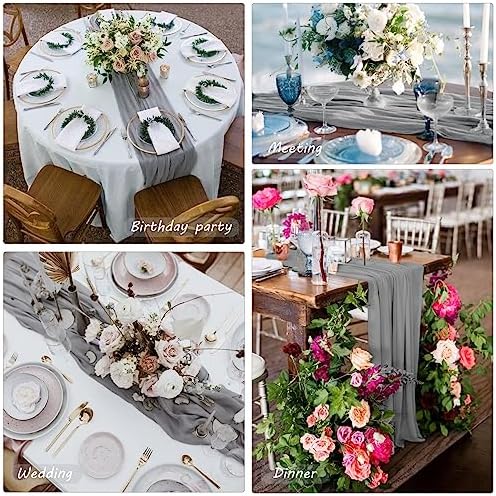 35x72 Inch Gray Cheesecloth Table Runner Rustic Boho Wedding Party Decor - Image 6