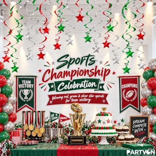30 Pcs Red Green Silver Hanging Swirl Decorations Foil Ceiling Streamers - Image 6