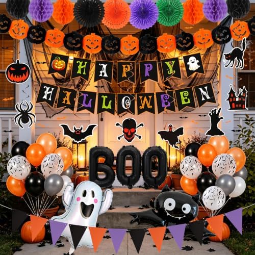 Spooky Happy Halloween Party Decorations Kit, Horror Black Orange Decor Set - Image 7