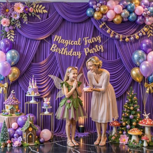 10 Panels Purple Backdrop Curtain for Parties Wedding Wrinkle Free Purple Photo Curtains Backdrop Drapes Fabric Decoration for Birthday Party Photography 50ft(W) x 10ft(H) - Image 2