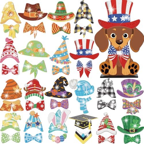 DoubleFill 42 Pcs Summer Diamond Kits 4th of July Interchangeable Wooden Table Decorations DIY Summer Holiday Party Seasonal Tiered Tray Art Decor Diamond Painting Magnets(Dog) by DoubleFill
