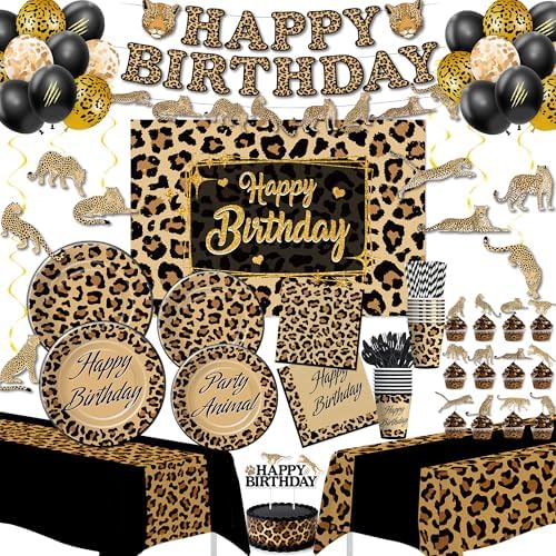 Cheetah Birthday Decorations Leopard Print Birthday Party Supplies by Owelleny