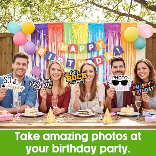 Beeveer 24 Pcs Birthday Photo Booth Props Single Sided 9" Photo Booth Props - Image 6