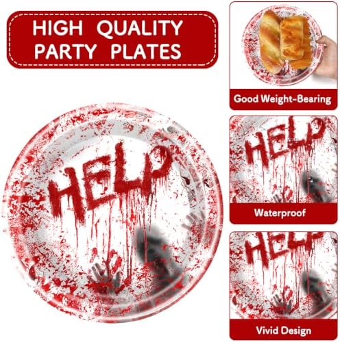 Halloween Scary Bloody Handprints Zombie Disposable Paper Plates Napkins - Image 2