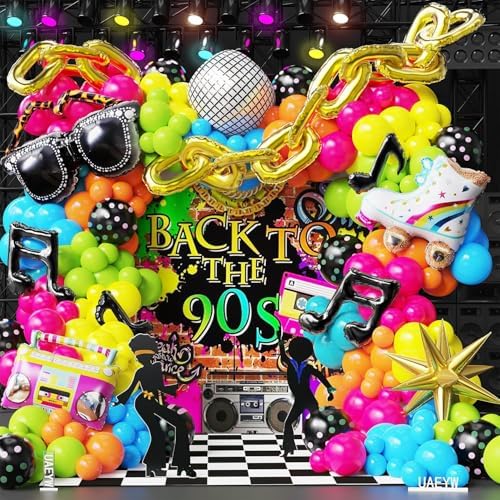 80s 90s Disco Theme Party Decor, 161Pcs Rainbow Balloon Arch Garland Kit by UAEYW