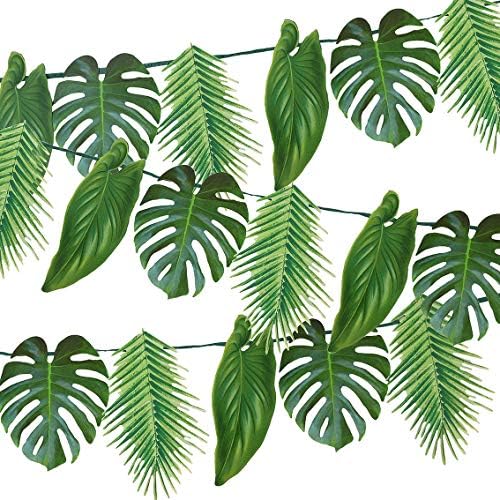 Talking Tables Reusable Tropical Party Decorations Palm Leaves Décor Leaf Garland Hawaiian Theme Party Tiki Bar Decoration for Safari Birthday Summer Green Luau Jungle Paper Length 8.5ft by TalkingTables