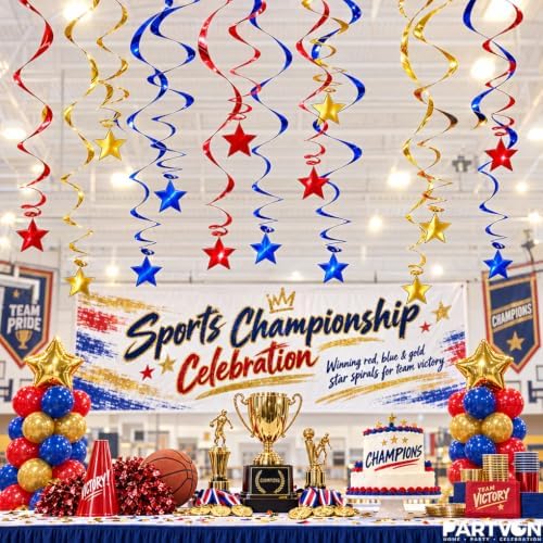 30 Pcs Red Blue Gold Hanging Swirl Decorations Foil Ceiling Streamers - Image 7