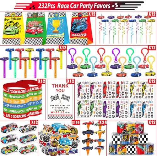 PLOUGVI 232PCS Race Car Birthday Party Favors Decorations Supplies Goodie Bag Stuffer Pinata Filler, Cars Themed Favors for Wheel Birthday Decorations - Image 3