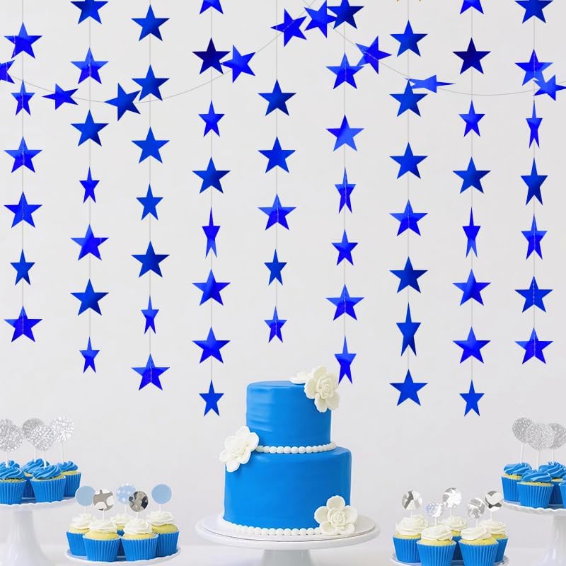 Blue Shining Star Hanging Garland Blue Hanging Sparkling Star Streamer Glitter Bunting Banner Twinkle Backdrop for Wedding Baby Shower Birthday Christmas Decorations 40 Feet by Eeatour