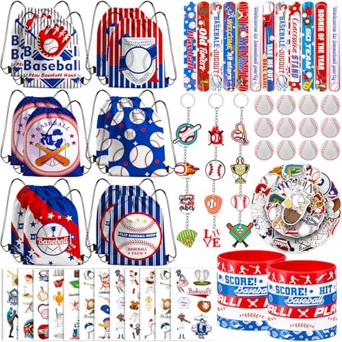 134 Pcs Baseball Party Favors, Baseball Themed Birthday Party Supplies Goodie Bag Stuffers with Bags,Rubber & Slap Bracelets, Stress Balls , Keychains, Stickers& Tattoos, Team Gifts Bulk by Unknown