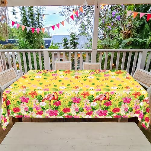 QZYL 3 PCS Hawaiian Table Cloths, 54 x 108 Inches Luau Tablecloths, Disposable Aloha Party Decorations with Summer Flamingo Palm Leaves, Plastic Luau Party Supplies Tropical Decorations for Tiki Bar - Image 6