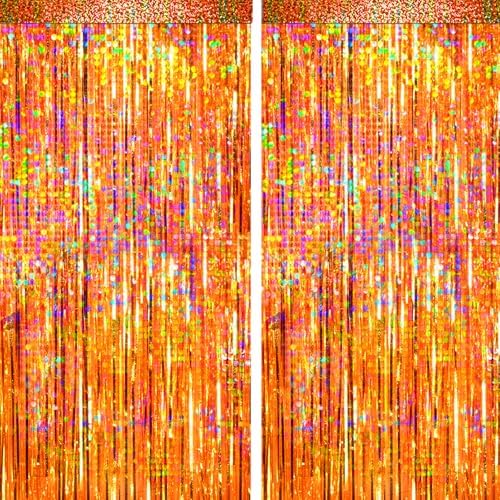 4 Packs Orange Foil Fringe Curtain, Orange Glitter Metallic Tinsel Backdrop for Birthday, Wedding, Baby Shower, Halloween, Thanksgiving, Friendsgiving, Fall Party Decorations Supplies by BSRESIN