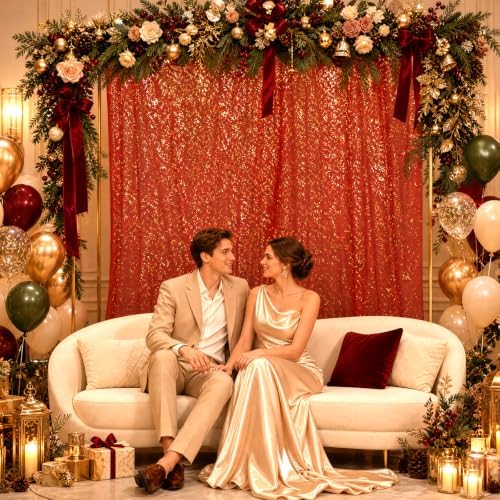 Bupelo Red Tulle Backdrop Curtains with Gold Foil 15x8ft Sheer Curtain - Image 3