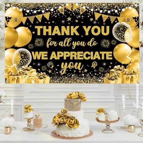 Vlipoeasn We Appreciate You Banner Decorations(Black Gold) - Image 3